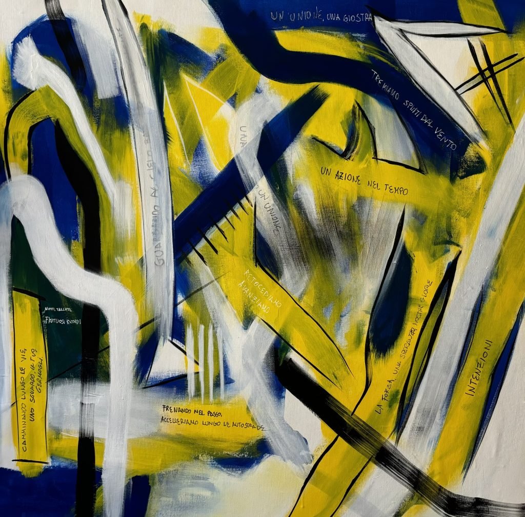 Un incontro, 2024 tecnica mista, 100x100 cm.